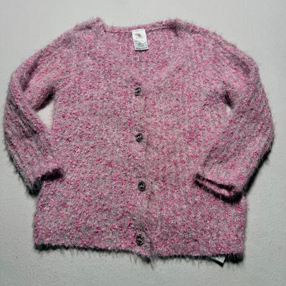 Disney Pink Textured Knit Sweater Size 5/6 Girls Button Front